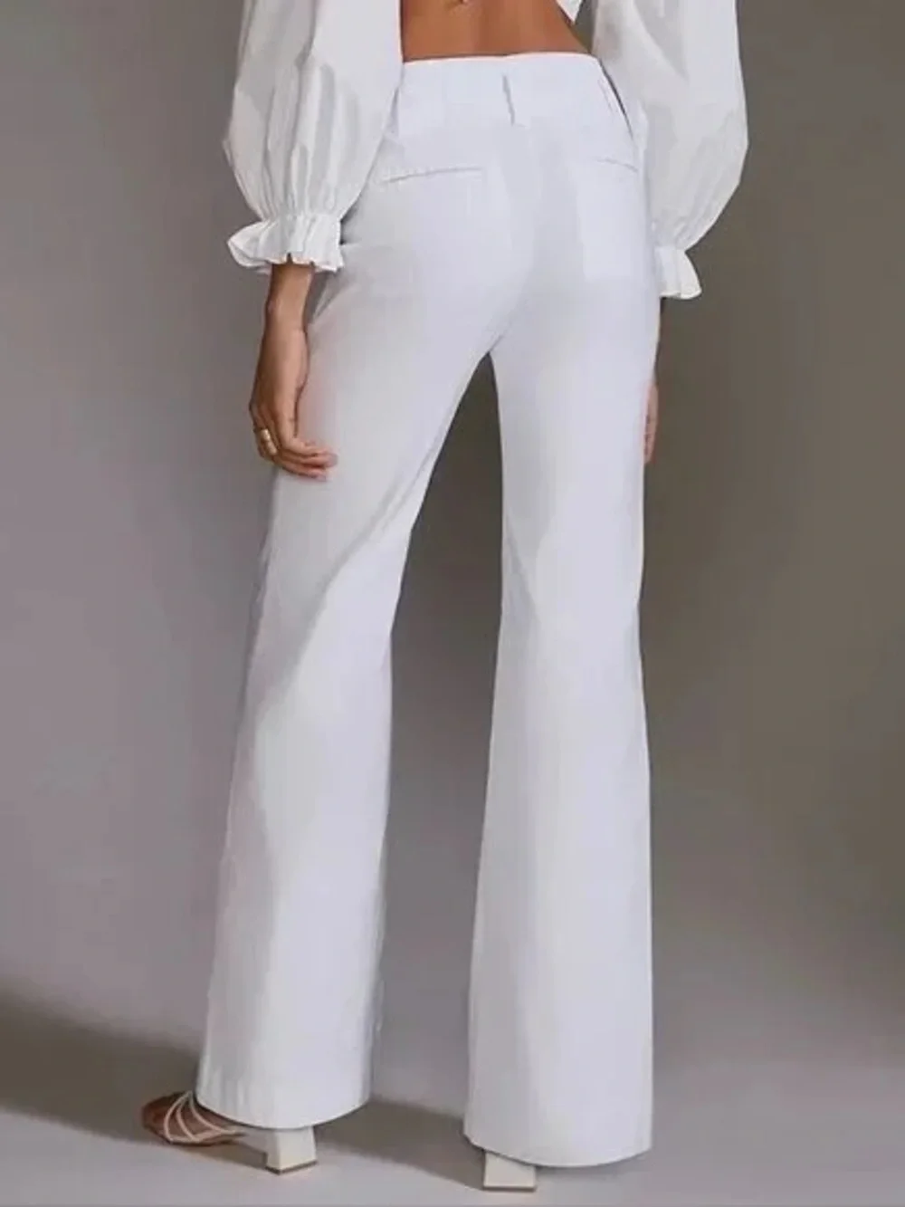 Anthropologie Maeve 10 The Naomi Linen High Rise Wide-Leg Flare Pants White - Picture 3 of 9